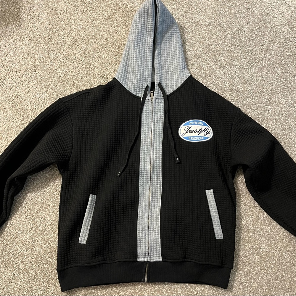 Just Fly black and grey zip up. Size L.
